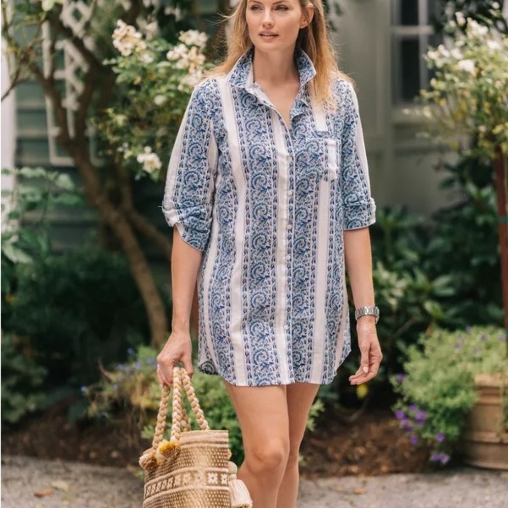 Julia Amory Husband Shirt Indigo Fleur Stripe